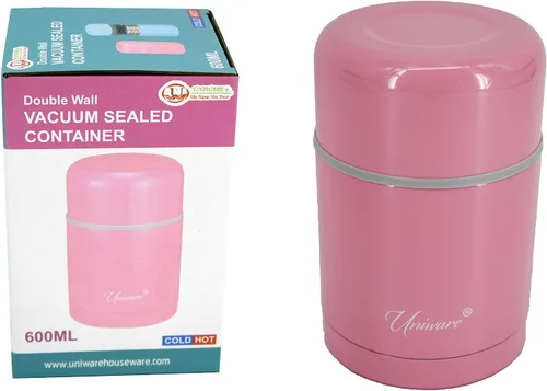 Miniatura 2 de UNIWARE Contenedor sellado al vacío de doble pared rosa (20.3 fl oz), 4.0 x 4.0 x 6.1 pulgadas Rosado
