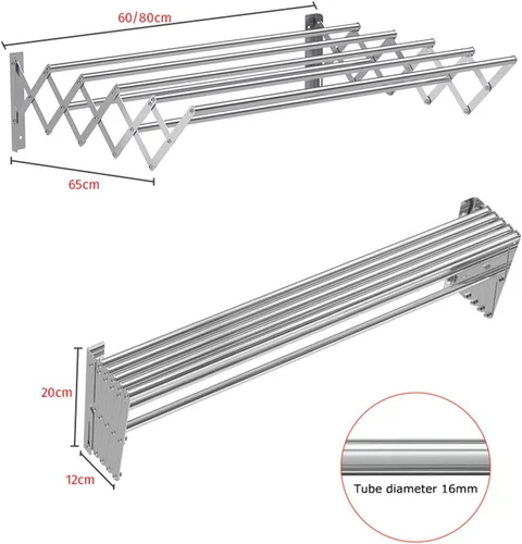 Miniatura 4 de Extendable Stainless Steel Clothes Drying Racks, Wall Mounted Laundry Drying Rack, Space-Saver Stainless Steel Accordion Retractable Drying Rack