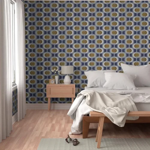 Miniatura 5 de Peel & Stick Wallpaper Swatch - Orbs Navy Brown Mid Century Modern Mod Scale 1950S 1960S 1970S Retro Circles Artistic Custom Removable Wallpaper by
