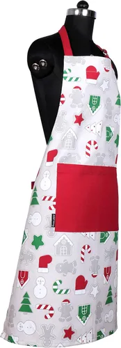 Miniatura 2 de AMOUR INFINI Juego de 4 delantales, toalla de cocina, guante de horno y soporte para ollas en un divertido diseño navideño Oeko-Tex 100% algodón