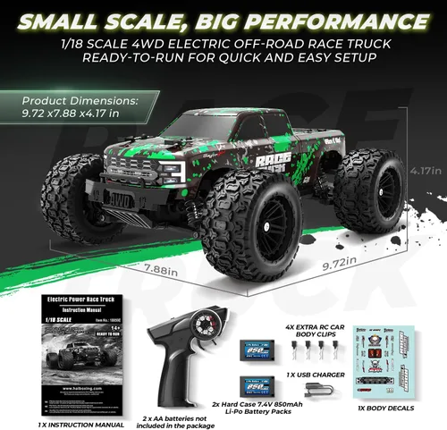 Miniatura 6 de HAIBOXING Camión RC a escala 1:18 18859E, vehículo 4X4 todoterreno con velocidades de hasta 22.4mph (36 km/h), control remoto de grado Hobby 2.4GHz