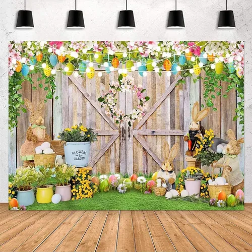 Miniatura 2 de Avezano Fondos de Pascua de primavera para fotografía, pancarta de feliz Pascua, decoración de puerta de granero, conejito, huevos coloridos, baby