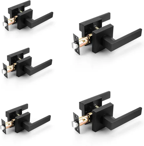 Miniatura 156 de Probrico Paquete de 4 manijas de puerta simuladas en negro mate, manijas interiores que no giran, manijas reversibles resistentes para interiores