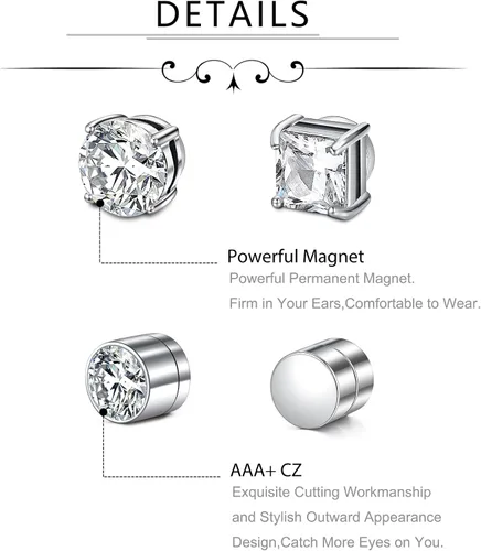 Miniatura 2 de D.Bella Aretes de tuerca falsos con circonita cúbica para mujeres y hombres, plata