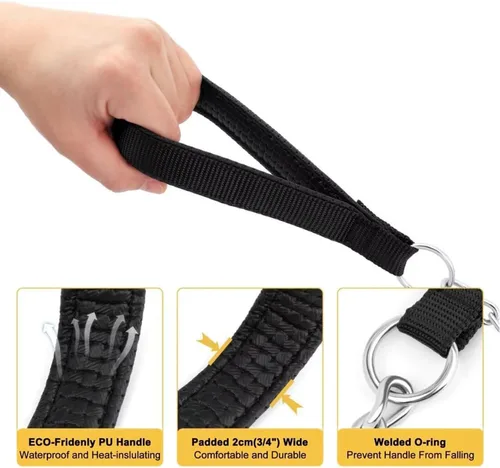 Miniatura 3 de Correa de cadena de metal chapado en cromo con mango acolchado suave para perros pequeños (S, mango negro)