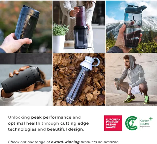 Miniatura 8 de PROMiXX Botella agitadora Pursuit Edición Nueva – Botella de agua con aislamiento de acero inoxidable y taza agitadora, 18 onzas, gris grafito