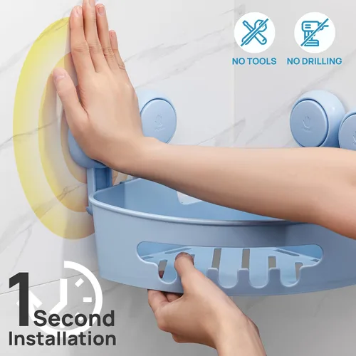 Miniatura 2 de LEVERLOC Organizador esquinero para ducha con ventosa, cesta de ducha potente con ventosa, organizador impermeable y resistente al óxido