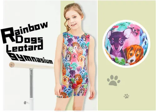 Miniatura 205 de HOZIY - Leotardos de gimnasia con pantalones cortos brillantes para niñas pequeñas; estampados de unicornio, aurora, arco iris, sirena, dinosaurio