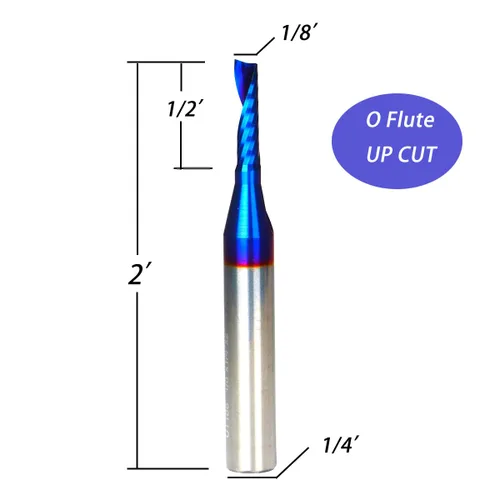 Ruhi UO110 - Fresa de extremo de flauta en forma de O, broca en espiral, diámetro de corte de 1/8 pulgadas, vástago de 1/4 de pulgada con fresado