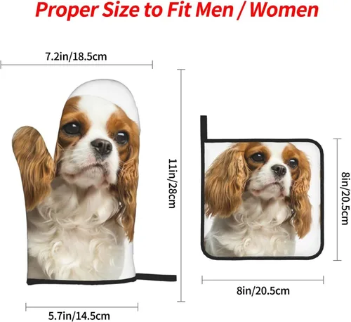 Miniatura 4 de Cavalier King Charles Spaniel - Juego de 4 manoplas para horno y ollas para perros, resistentes al calor, con capa interior de algodón Cavalier King