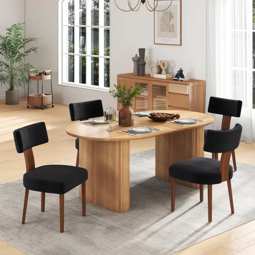Miniatura 10 de Juego de mesa de comedor ovalada extensible de 59 a 90 pulgadas con 4 sillas de comedor con respaldo en T para 4 personas, moderna mesa de comedor