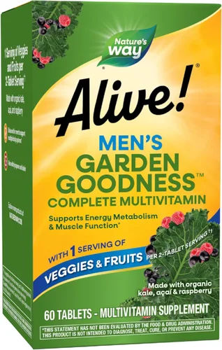 Nature's Way Alive! Garden Goodness Multivitamínico para hombre, una porción de verduras y frutas (1), vitaminas B de alta potencia, 60 tabletas (el