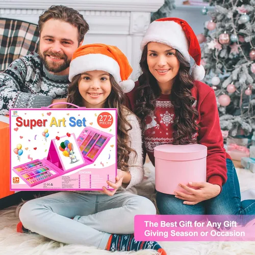Miniatura 3 de Suministros de arte, paquete de 272 juegos de arte para niñas, niños, adolescentes, artistas, caja de arte de regalo de lujo con caballete triple