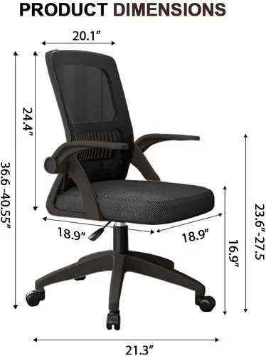 Miniatura 2 de Silla de oficina, silla de escritorio ergonómica, silla de malla transpirable, silla giratoria con brazos abatibles y soporte lumbar, silla