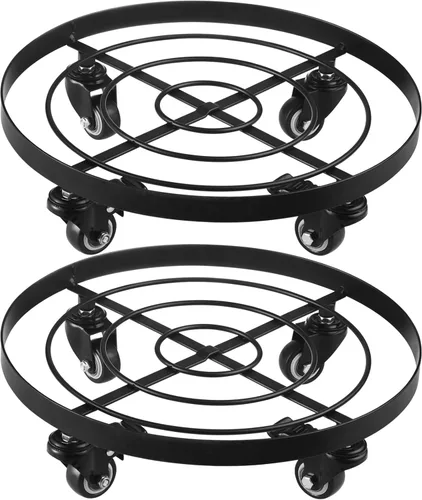 Miniatura 13 de Paquete de 3 posavasos de metal para plantas de 10.6 pulgadas, con ruedas, soporte rodante resistente para plantas con ruedas para interiores y Negro