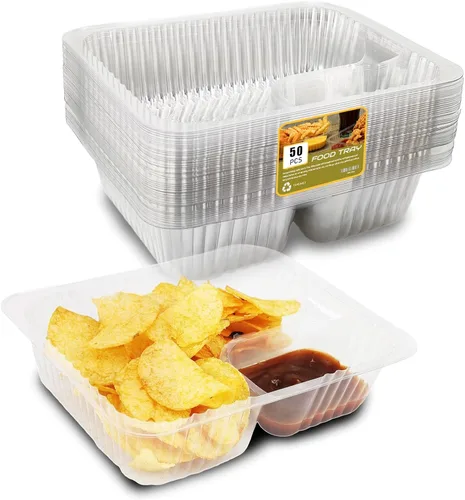 Miniatura 8 de 25 bandejas desechables para nachos, recipientes de plástico de 12 onzas con soporte para chips y salsa, 6 x 5 pulgadas, 2 compartimentos, bandejas