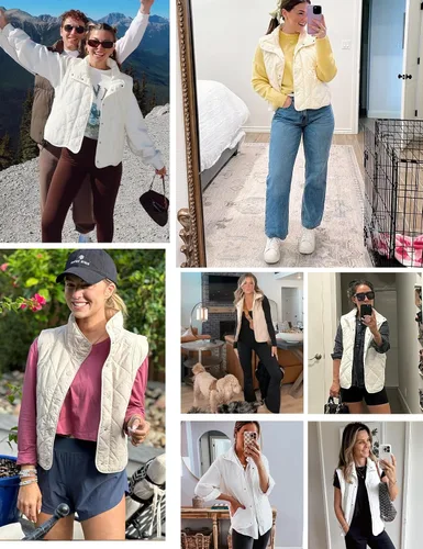 Miniatura 2 de Flygo Chaleco acolchado para mujer, ligero, sin mangas, cuello alto, con botones, acolchado con bolsillos