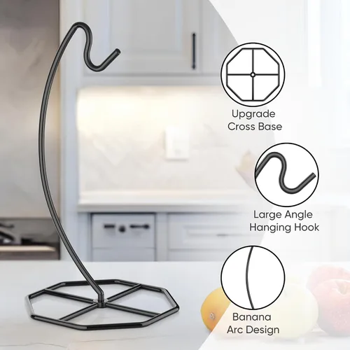Miniatura 5 de Beesini Paquete de 2 colgadores de plátano, soporte de metal para plátano, soporte para plátanos, soporta hasta 15 libras de plátano o uva, estante
