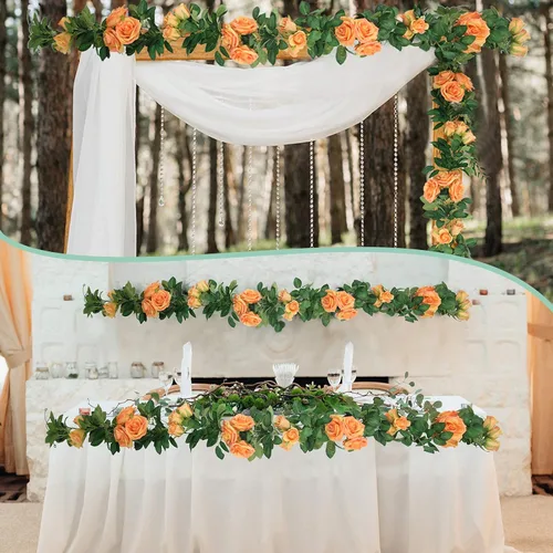 Miniatura 6 de U'Artlines Paquete de 3 guirnaldas florales de vid de color naranja artificiales en total de 19.5 pies, guirnalda de flores de seda de vid falsa