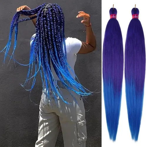 Miniatura 39 de Cabello trenzado negro preestirado, 2 paquetes de extensiones de cabello de trenzas de caja de 26 pulgadas, pelo sintético preestirado trenzado