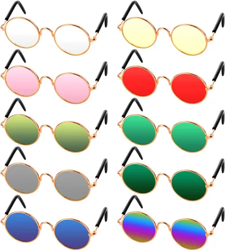 10 lentes de sol para gatos y perros, gafas divertidas para mascotas, redondas, de metal, pequeñas, clásicas, retro, para mascotas, hippie, lindo,