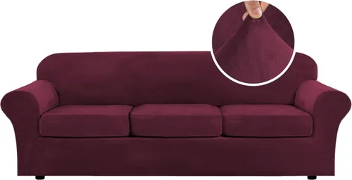 Miniatura 136 de H.VERSAILTEX - Funda elástica para sofá de 3 piezas, de suave terciopelo afelpado, para sofá biplaza con 2 cojines de hasta 72 pulgadas de ancho, se