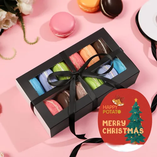Miniatura 7 de HAPPY POTATO Paquete de 15 cajas de macarrones para 12, 7.2 x 4 x 1.9 pulgadas, caja de embalaje de macarrones con cinta, cajas de macarrones negros