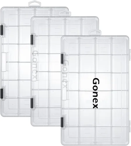 Gonex Cajas de aparejos de pesca, bandejas de aparejos 3600 3700 con divisores ajustables, organizador de caja de aparejos de plástico transparente