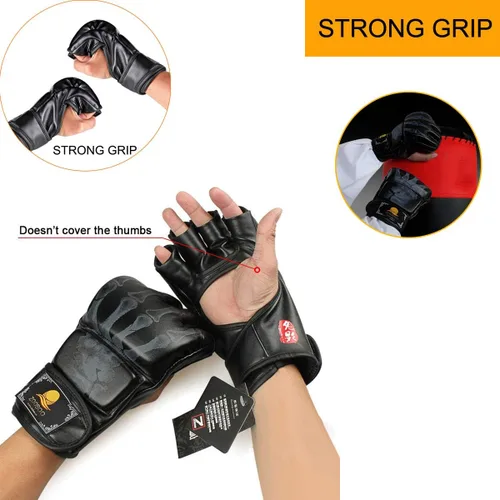 Miniatura 4 de ZooBoo MMA Gloves, Half-Finger Boxing Fight Gloves MMA Mitts with Adjustable Wrist Band for Sanda Sparring Punching Bag Training
