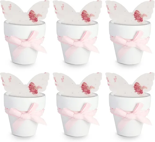Miniatura 10 de Juego de 6 semillas de papel – 6 mamelucos verdes y 6 macetas naranjas con calcomanías para baby shower, revelación de género, cumpleaños, día