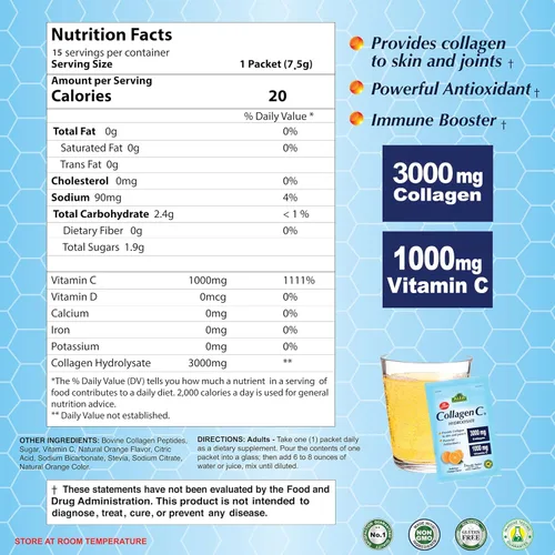 Miniatura 2 de ALFA VITAMINS Suplemento en polvo de hidrolizado de péptidos de colágeno C, vitamina C 1000 mg, colágeno hidrolizado sin gluten para piel, cabello