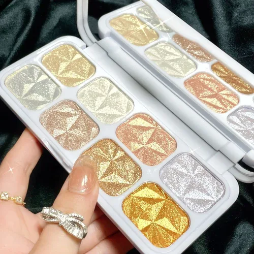 Miniatura 10 de evpct Iluminador facial de perla blanca y plata, maquillaje de brillo con purpurina de diamantes brillantes, paleta de sombras de ojos en polvo
