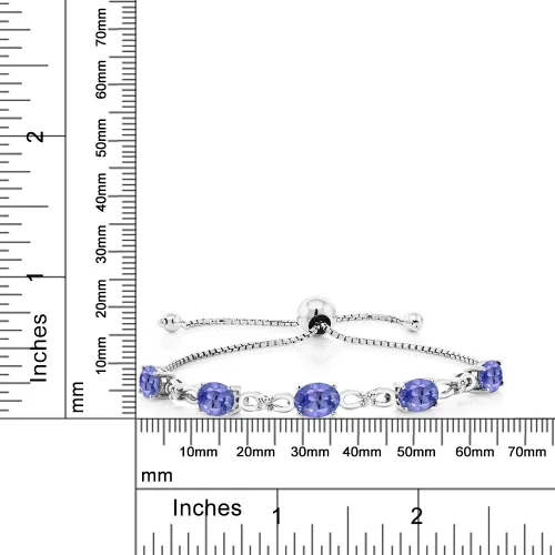 Miniatura 60 de Gem Stone King Pulsera de tenis de diamantes cultivados en laboratorio con piedra natal de 3-6 quilates para mujer, plata de ley 925, ovalada