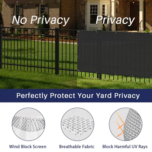 Miniatura 3 de Windscreen4less - Valla de privacidad de 6 x 25 pies en negro con encuadernaciones y ojales, 85% de bloqueo para cerca de eslabones, malla de tela