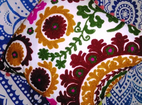 Miniatura 2 de INDACORIFY Suzani - Funda de cojín india con pompones de 16 x 16 pulgadas, funda de almohada decorativa bordada, cojines de algodón para exteriores