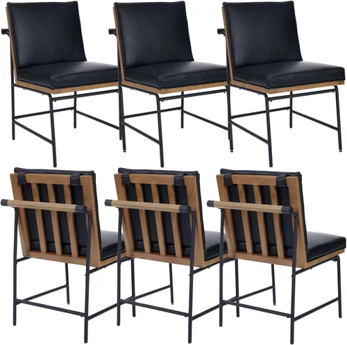 Miniatura 14 de Juego de 2 sillas de comedor modernas, tapizadas de piel sintética con marco de metal, cómodas sillas auxiliares de mediados de siglo para comedor