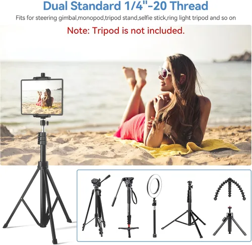 Miniatura 10 de KDD Adaptador de trípode para iPad y teléfono con cabeza esférica, soporte para iPad para trípode, soporte giratorio de 360 grados para tableta