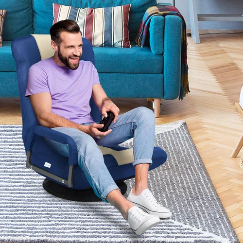 Miniatura 8 de S AFSTAR Silla de juegos de suelo, silla plegable giratoria con reposabrazos y respaldo ajustable de 6 posiciones, balancín plegable para lectura