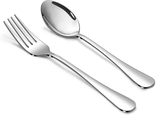 Juego de tenedores y cucharas, 6 piezas de tenedores para ensalada de 6.7" y 6 piezas de cucharas para sopa de 6.7", juego de cubiertos de acero