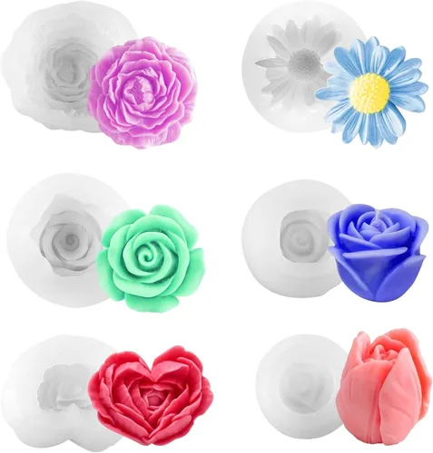 Miniatura 10 de Moldes de silicona para 7 cavidades, moldes para velas de flores de rosas, molde de fondant de peonía para gelatina, chocolate, mousse, decoración