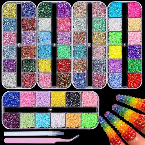 5 cajas de 13200 piezas de estrases de uñas de cristal brillantes, kit de perlas, estrases multicolores transparentes de gelatina AB estilo sirena