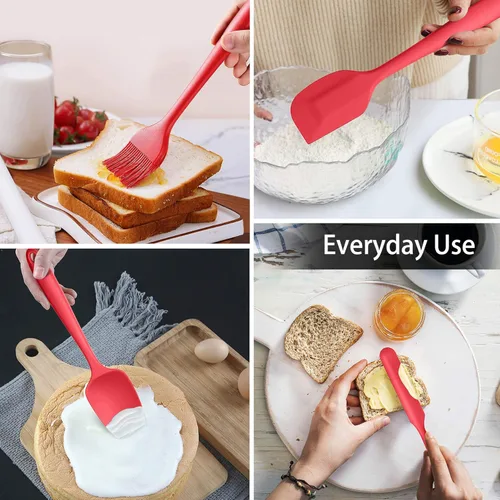 Miniatura 4 de LIANYU Juego de utensilios de cocina de 15 piezas con soporte, herramientas de cocina de silicona, mango de acero inoxidable, espátula ranurada, Rojo