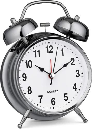 Miniatura 9 de Bernhard Products Reloj despertador analógico de 4 pulgadas, doble campana, color azul, silencioso, sin tictac, de cuarzo, funciona con pilas, extra
