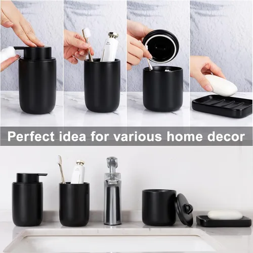 Miniatura 2 de BosilunLife Juego de accesorios de baño de albaricoque, juego de accesorios de baño de cerámica, dispensador completo de jabón espumoso y soporte