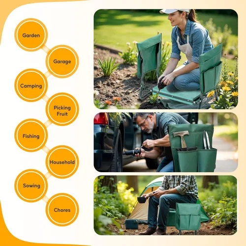 Miniatura 7 de Simple Deluxe Rodillero y asiento de jardín, taburete plegable con almohadilla de espuma EVA más gruesa, banco resistente, con bolsa