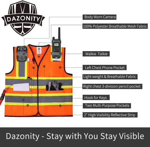 Miniatura 5 de Dazonity Chaleco de seguridad con múltiples bolsillos, 5 piezas, reflectante y de alta visibilidad para el trabajo, construcción, estacionamiento