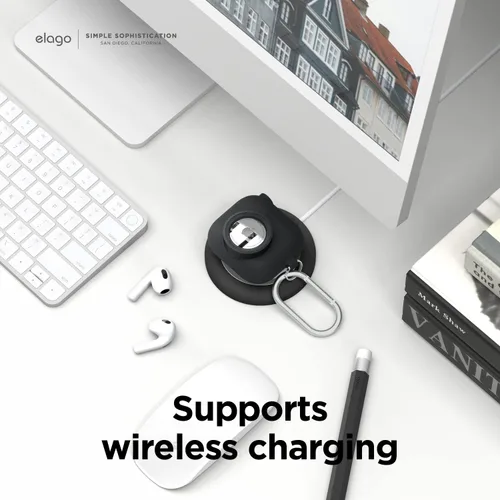 Miniatura 4 de elago Snapshot - Funda compatible con AirPod con soporte para AirTag (AirPods 3), bonito diseño de cámara con llavero, silicona duradera, soporta