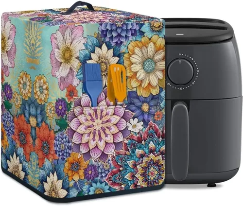 Miniatura 22 de Air Fryer Oven Dust Cover with Handle and Pocket, Easy Cleaning Electric Appliance Cover, Brown Flower Flor marrón (Brown Flower)