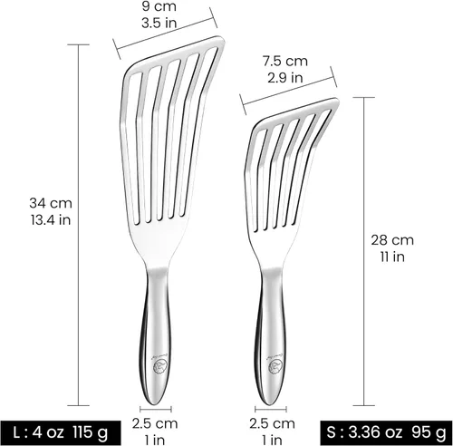 Miniatura 9 de Juego de espátulas de pescado de acero inoxidable – 1 espátula grande para pescado + 1 espátula pequeña de metal, borde ultra delgado para voltear