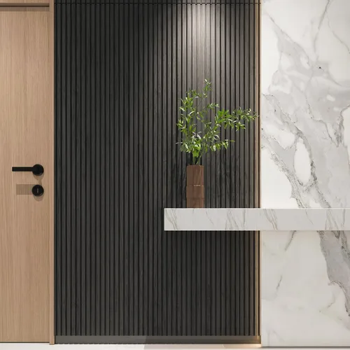 Miniatura 3 de Art3d Paneles de pared de madera de listones para decoración de interiores y techos, paquete de 4 piezas + 1 moldura final, tamaño 108 x 5.7 Negro